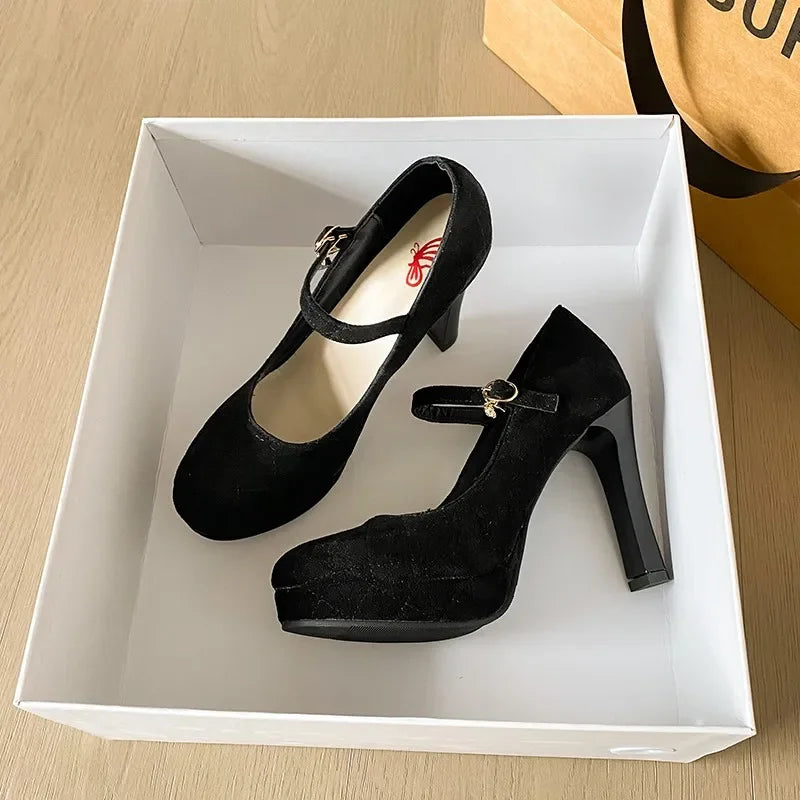 2024 Women Baotou Round Toe Platform Heel Mary Janes Shoes Women Shallow Elegant Trend Comfortable Fashion Shoes Shoes for Women