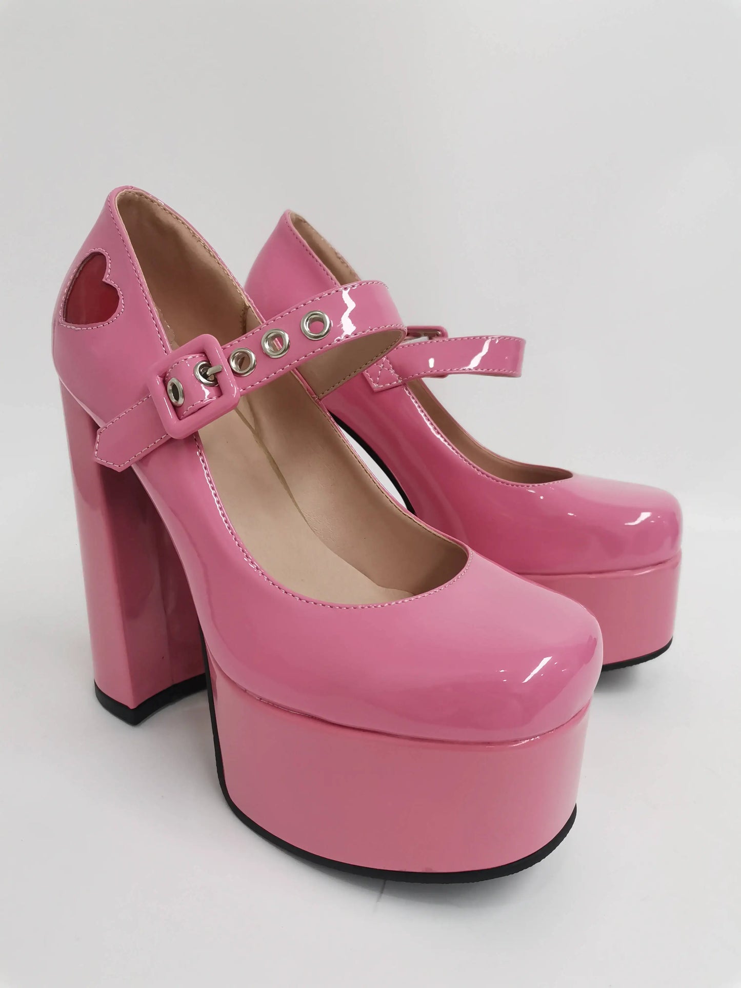 Luxury Designer Marry Janes Pumps For Women Love Heart High Heels Buckle Platform Punk Chunky Pink Wedding Party women's Shoes