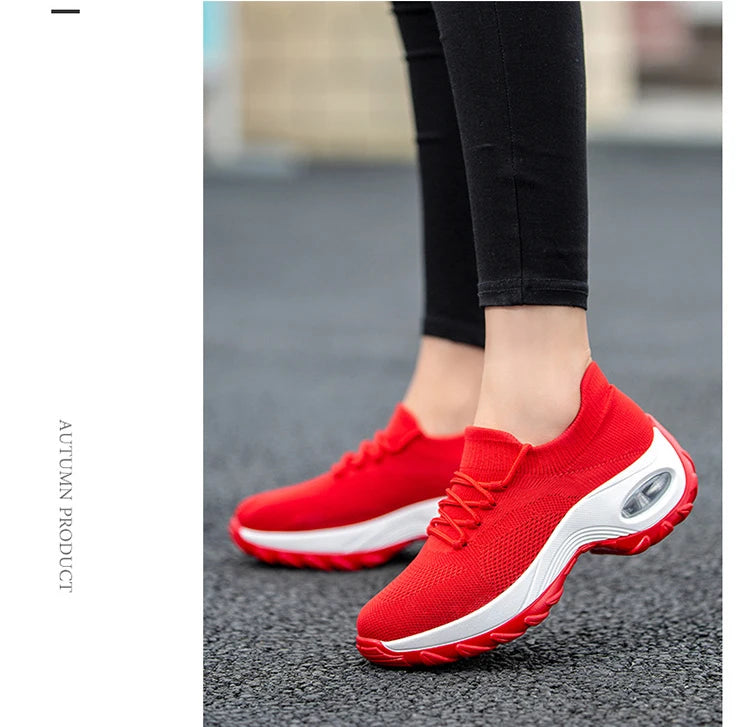 Women Casual Shoes Yellow Walk Shoes Arch Support Casual Sneakers Air Cushion Sport Running Shoes Breathable Autumn Sock Sneaker