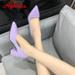 Aphixta New 2.9Inch Pointed Tou Patent Leather Shoes Women Pumps Purple Colorful Thick Heels Work Pointed Toe Heels Plus Size 50