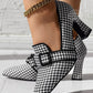 Pumps Women Houndstooth Bowknot Decor Chunky Shoes Point Toe Low Heel Wear Houndstooth Bowknot Decor Chunky Pumps