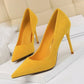 Women 9cm High Heels Daily Party Colorful Suede Pumps Lady Scarpins Stiletto Evening Banquet Red Yellow Shoes Plus Size 34-43