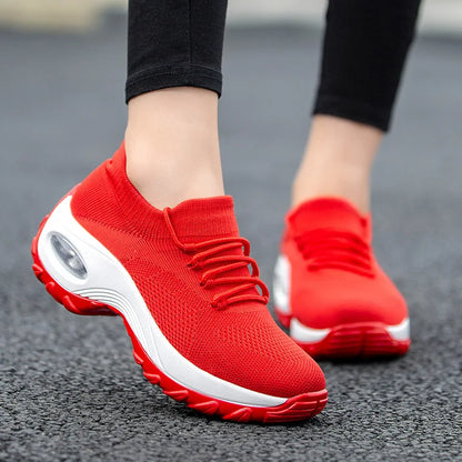 Women Casual Shoes Yellow Walk Shoes Arch Support Casual Sneakers Air Cushion Sport Running Shoes Breathable Autumn Sock Sneaker