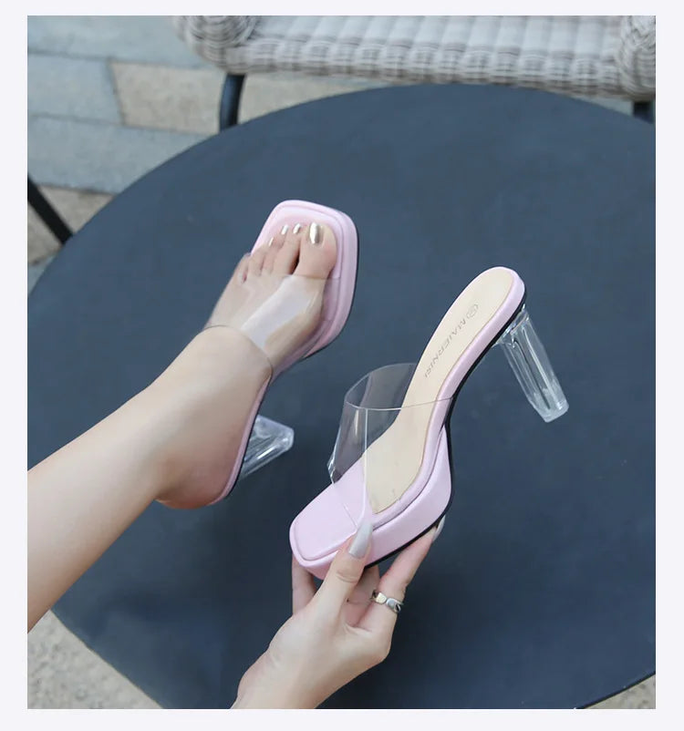 2023Transparent PVC Slippers Crystal Cup high-heeled Sexy Casual Shoes Plus Size  Women Open Toe Transparent Slippers