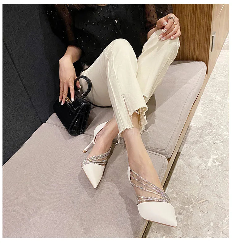 Pumps Women New Autumn Evening Party High Heels Ladies Pointed Toe Nude Leather Black Suede Gold Patent Leather Strappy