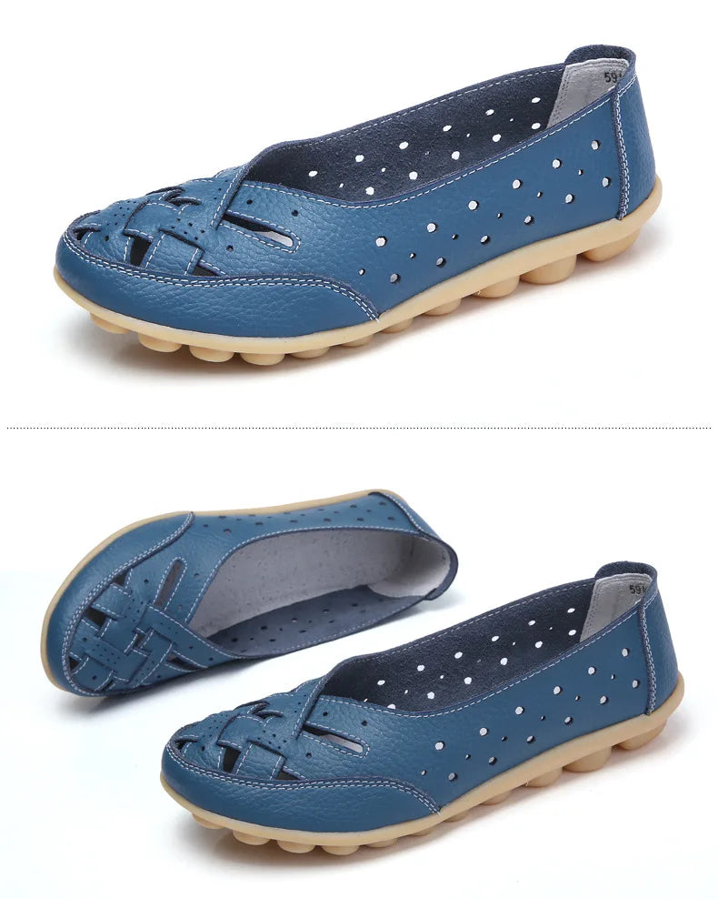 New Women Sandals Fashion Soft Sole Flat Heel Women Hollow Flat Shoes Woman Genuine Leather Shoes Female Casual 2023