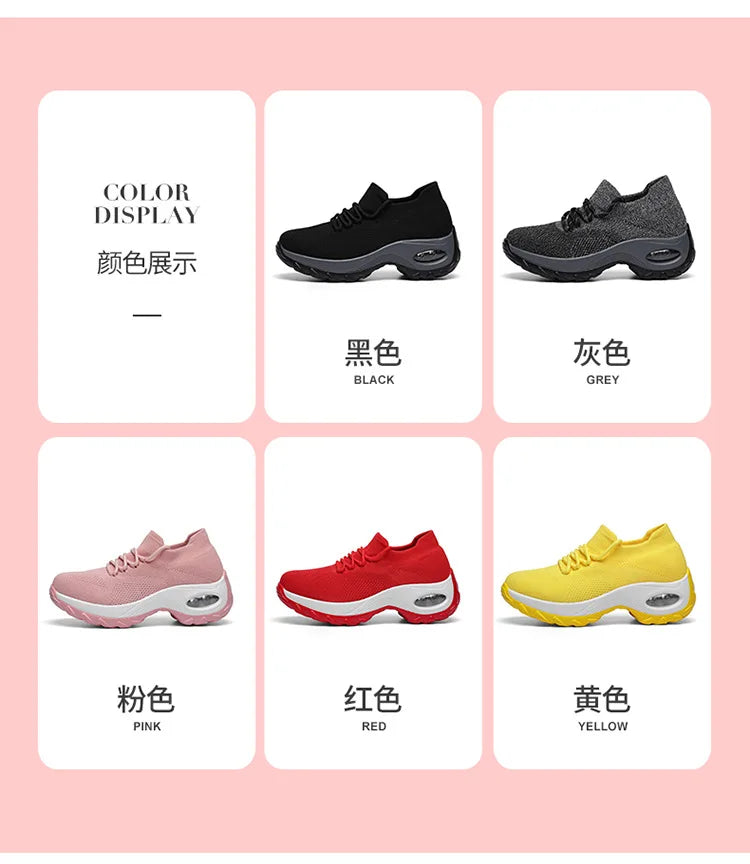 Women Casual Shoes Yellow Walk Shoes Arch Support Casual Sneakers Air Cushion Sport Running Shoes Breathable Autumn Sock Sneaker