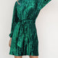 Velvet Round Neck Tie Waist Long Sleeve Mini Dress