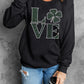 LOVE Rhinestone Clover Round Neck Sweatshirt