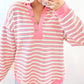 Striped Johnny Collar Long Sleeve Sweatshirt