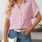 Mandy Pocketed Striped Collared Neck Short Sleeve Shirt