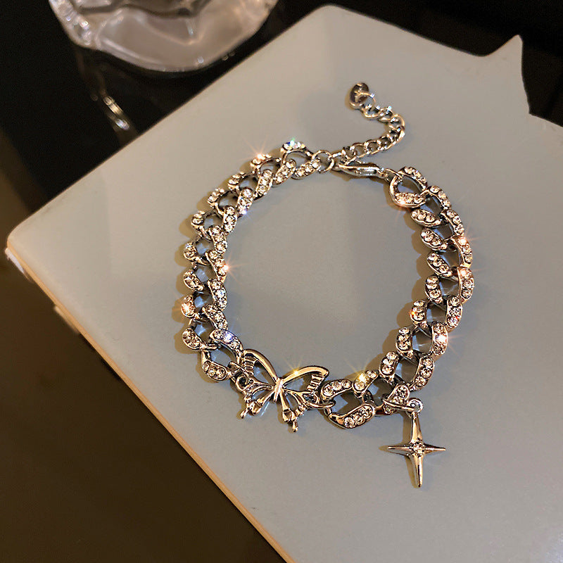 New Hollow Butterfly Exquisite Shining Rhinestone Bracelet Personality Hip Hop Chain Bracelet Fashion Women Jewelry