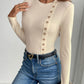 Perfee Decorative Button Round Neck Long Sleeve Bodysuit