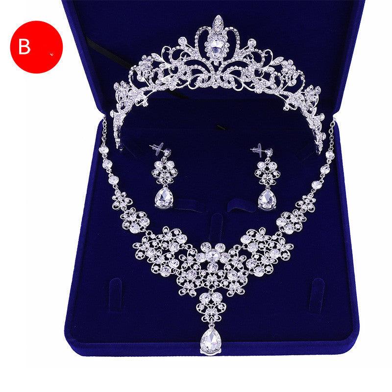 Bridal Headwear Crown Pearl Wedding Necklace Earrings Jewelry Set