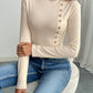 Perfee Decorative Button Round Neck Long Sleeve Bodysuit