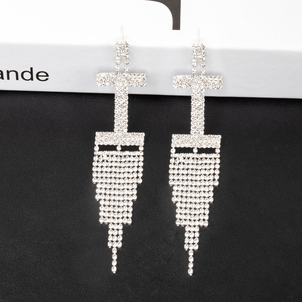 Fashion Jewelry 925 Silver Needle Ornaments Rhinestone Letter B Earrings Banquet Tassel Ear Ornaments Female