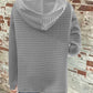 Full Size Texture Button Detail Drawstring Long Sleeve Hoodie