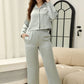 Collared Neck Long Sleeve Top and Pants Lounge Set