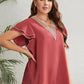 Honey Plus Size Contrast V-Neck Layered Flutter Sleeve Blouse