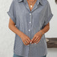 Mandy Pocketed Striped Collared Neck Short Sleeve Shirt