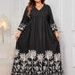 Honey Plus Size Printed V-Neck Long Sleeve Maxi Dress