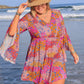 Plus Size Ruched Printed Long Sleeve Dress