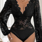 Perfee Lace Plunge Long Sleeve Bodysuit