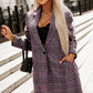 Plaid Lapel Collar Longline Blazer