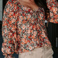 Peplum Tied Flora Long Sleeve Blouse