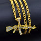 Cool Gothic Gun Shape Pendant Rhinestone Army Style Male Necklace Men Necklaces Jewelry