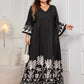 Honey Plus Size Printed V-Neck Long Sleeve Maxi Dress