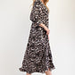 Celeste Full Size Leopard Round Neck Flounce Sleeve Dress