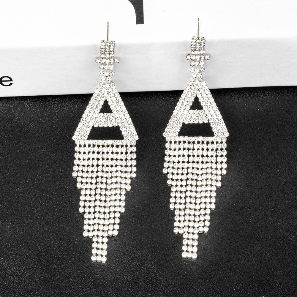 Fashion Jewelry 925 Silver Needle Ornaments Rhinestone Letter B Earrings Banquet Tassel Ear Ornaments Female