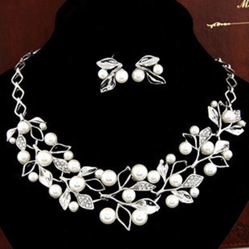 Pearl Rhinestone Branch Earrings Necklace Set Jewelry Female Accessories
Apparel