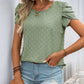 Perfee Swiss Dot Round Neck Petal Sleeve Blouse