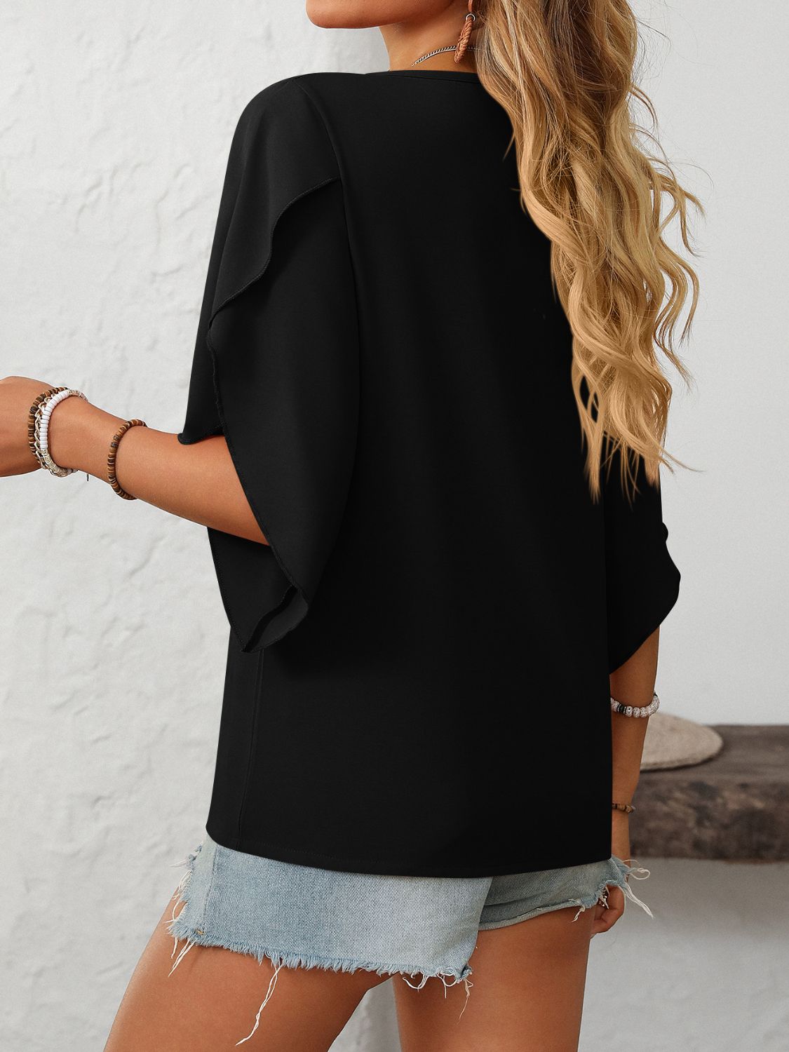 Mandy Ruffled Asymmetrical Neck Half Sleeve Blouse