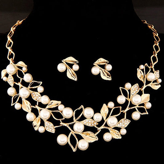 Pearl Rhinestone Branch Earrings Necklace Set Jewelry Female Accessories
Apparel