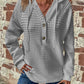 Full Size Texture Button Detail Drawstring Long Sleeve Hoodie