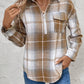 Plaid Collared Neck Half Zip Long Sleeve Top