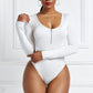 Half Zip Scoop Neck Long Sleeve Bodysuit