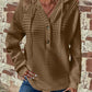 Full Size Texture Button Detail Drawstring Long Sleeve Hoodie