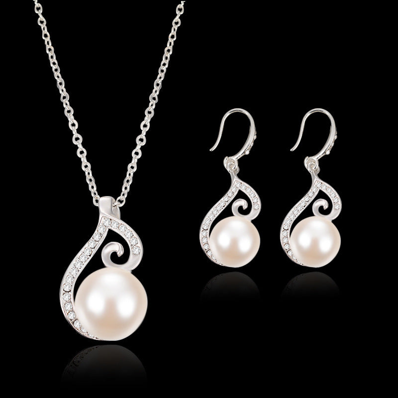 Bridal Rhinestone Pearl Necklace Jewelry Set