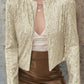 Full Size Sequin Open Front Cropped Jacket