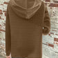 Full Size Texture Button Detail Drawstring Long Sleeve Hoodie