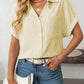 Mandy Pocketed Striped Collared Neck Short Sleeve Shirt