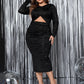 Honey Plus Size Cutout Slit Round Neck Long Sleeve Dress