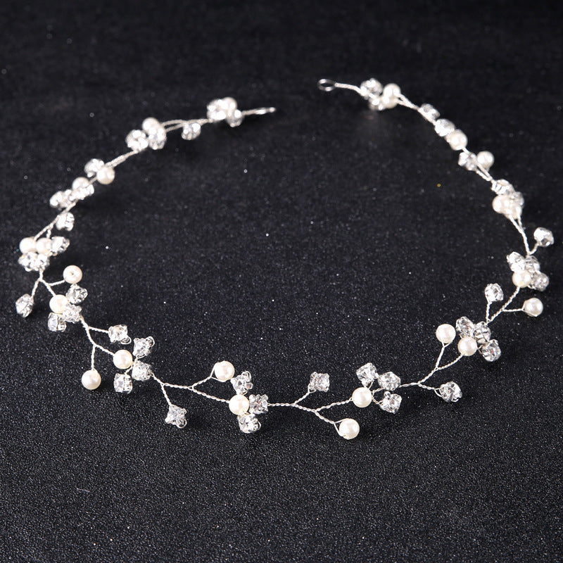 Bride Hair Accessories Pearl Rhinestone Headband White Gauze Dress Bridal Jewelry Children's Hair Accessories