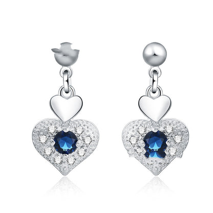 Heart Shaped Blue Zircon Stud Earrings Boutique Jewelry