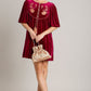 Umgee Embroidered Half Sleeve Velvet Mini Dress with Tassel