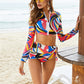 Printed Zip Up Three-Piece Swim Set